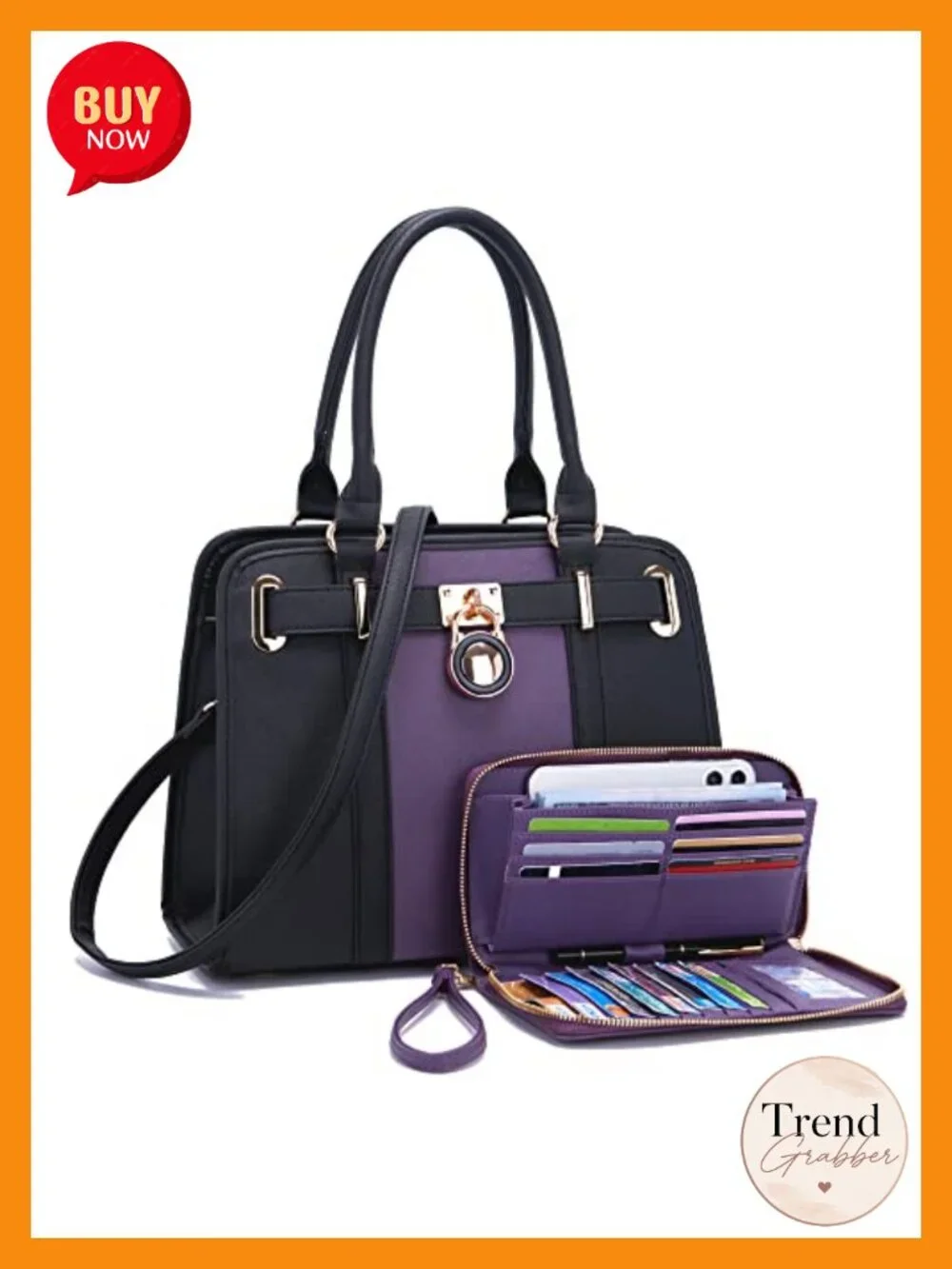 Eco-Friendly Faux Leather Satchel Tote Set With Matching Wallet Clutch